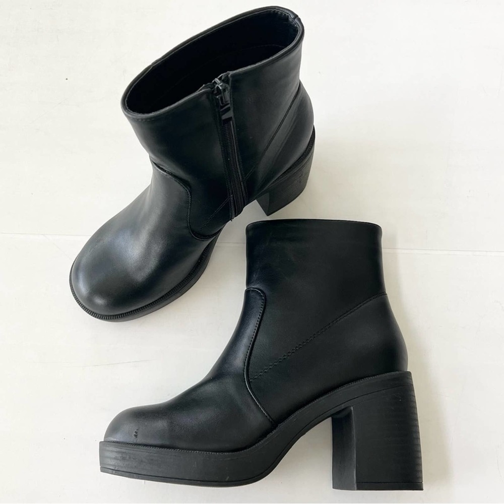 Top Moda Women’s Platform Block Heel Ankle Boots SIZE 7 Black Side Zipper